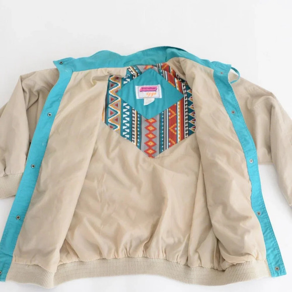 Vintage 90's Innovations By Izzi Tan & Teal Button  Up Windbreaker Jacket Medium - Picture 6 of 16